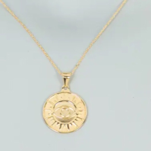 Sterling Forever 14k Gold Plate Evil Eye Coin Pendant Necklace NWT - Picture 1 of 6